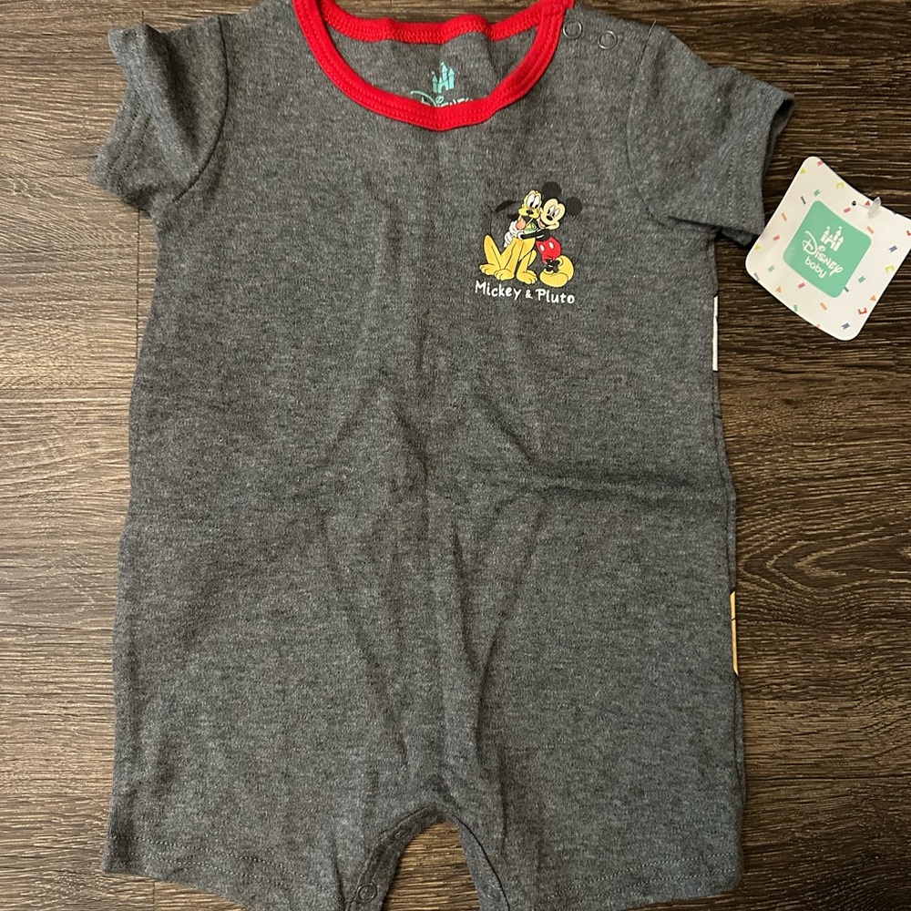 Disney Gray and Red Mickey & Pluto Bodysuit